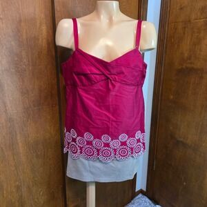 Ann Taylor LOFT Womens Top Eyelet Cami Size 12 Pink Sweetheart Twist Front Top